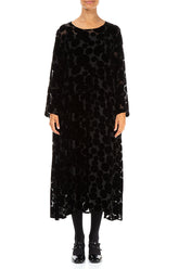 Draped Devoré Bubbles Black Silk Velvet Dress 1