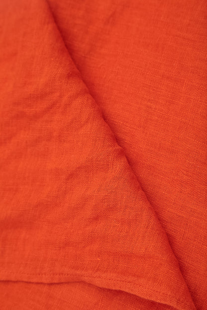 Draped Flame Orange Gauze Linen Blouse 6