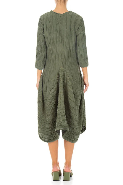 Draped Forest Mist Crinkled Silk Linen Dress 2