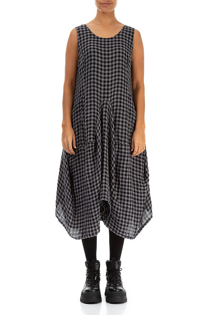 Draped Grey Check Linen Dress 1