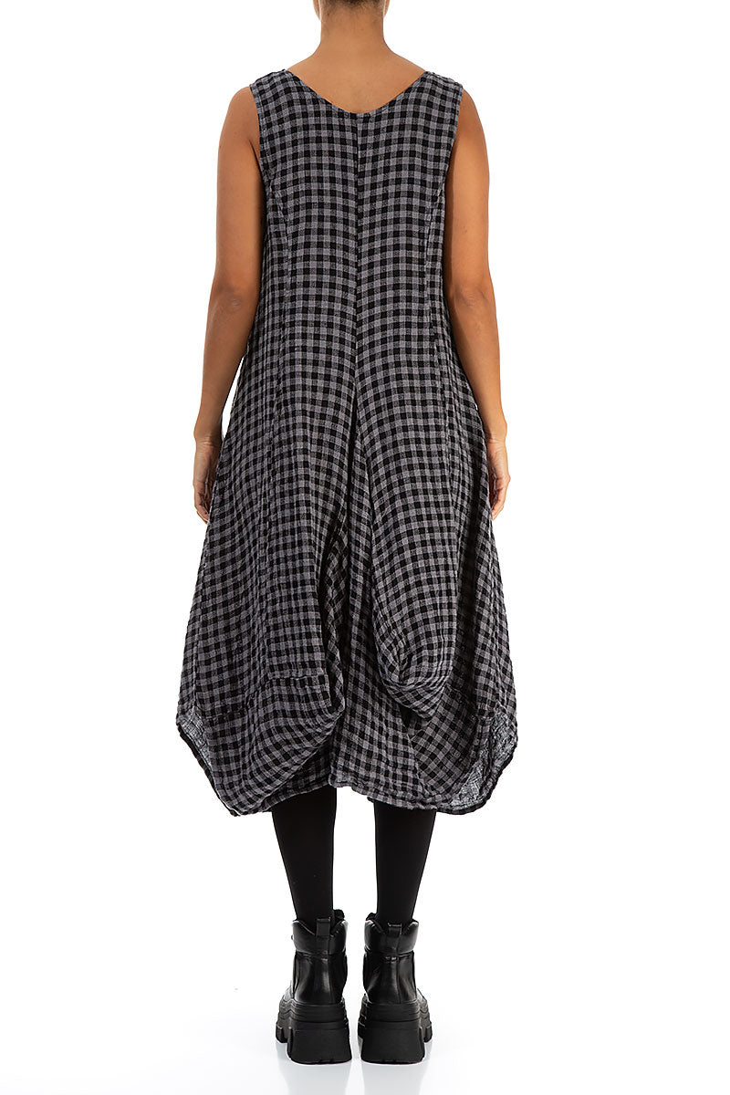 Draped Grey Check Linen Dress 2