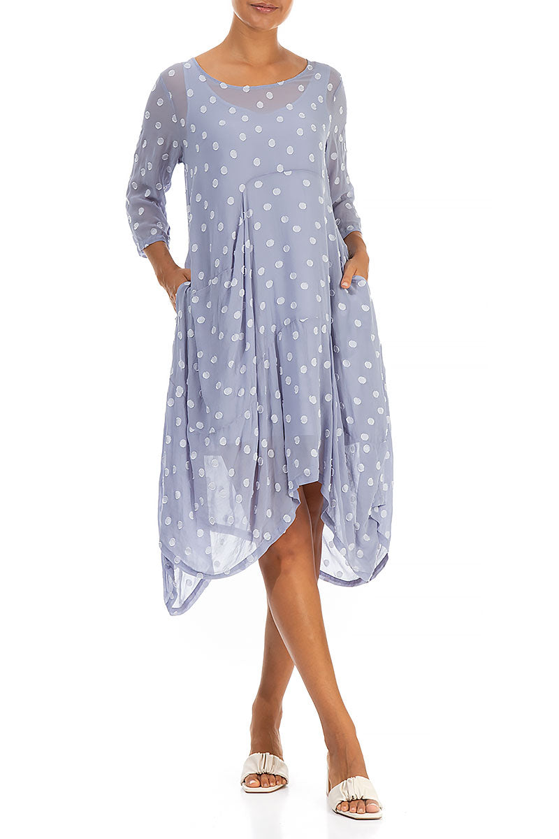 Draped Lavender Dotty Silk Dress 4