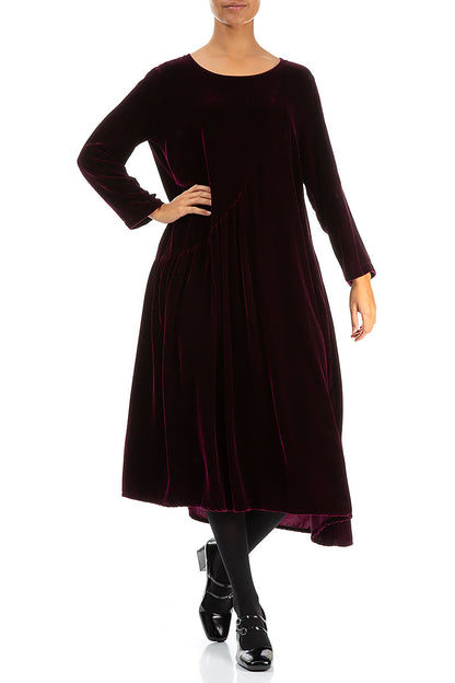 Draped Magenta Silk Velvet Dress 4