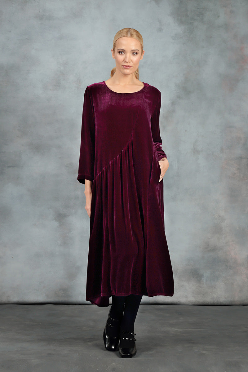 Draped Magenta Silk Velvet Dress 6