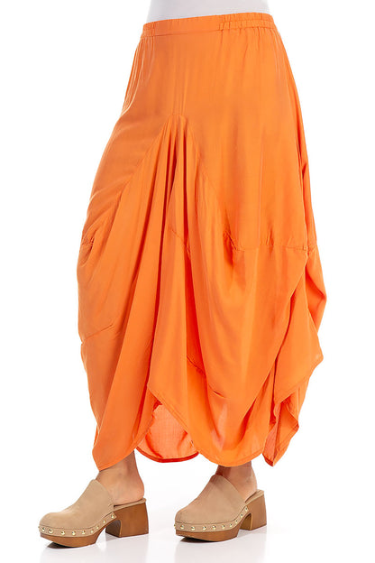 Draped Orange Silk Bamboo Skirt 3