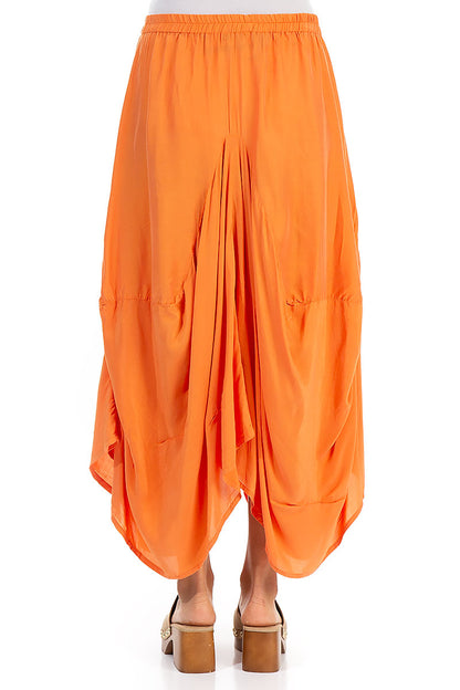 Draped Orange Silk Bamboo Skirt 2