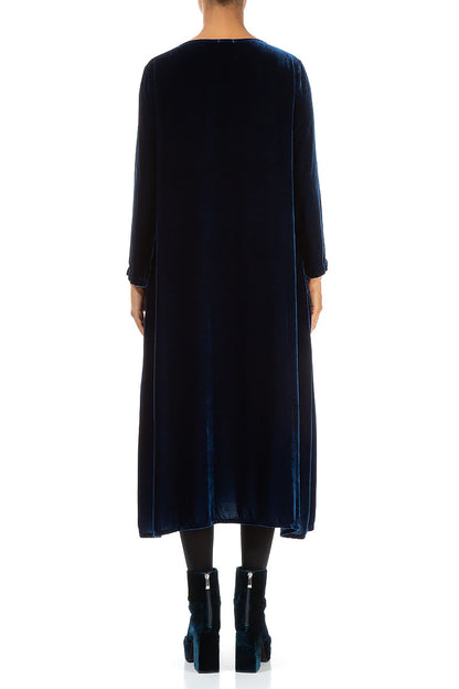 Drapiertes königsblaues Seidensamtkleid