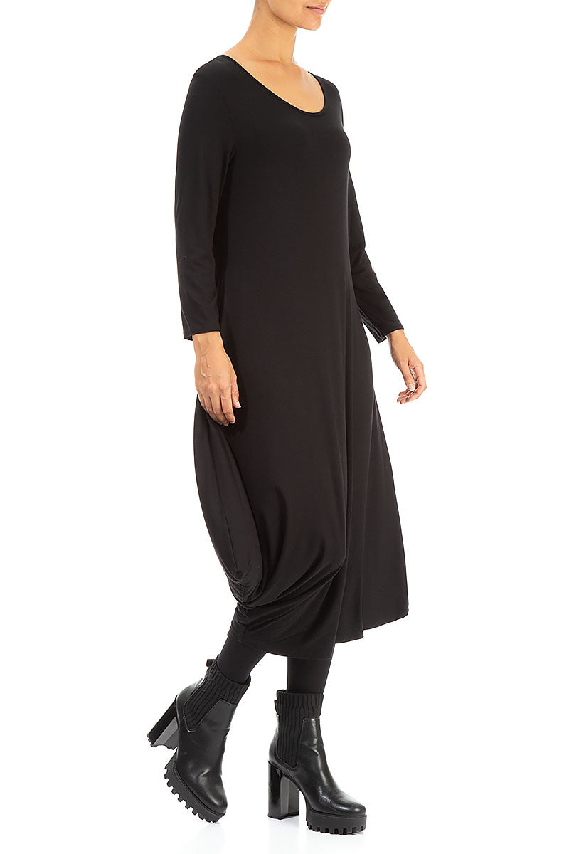 Draped Side Black Cotton Dress 3