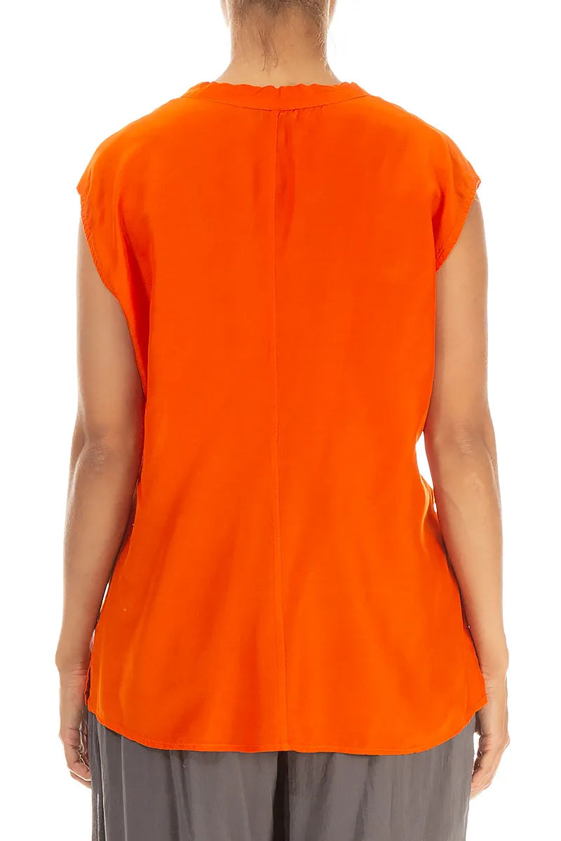 Draped V-Neck Flame Orange Silk Bamboo Blouse 2