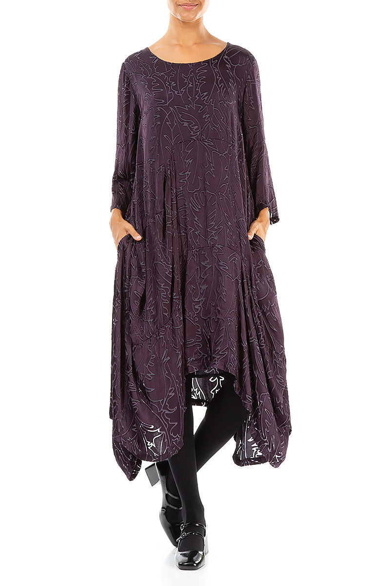 Draped Vintage Violet Devoré Feather Silk Dress 4