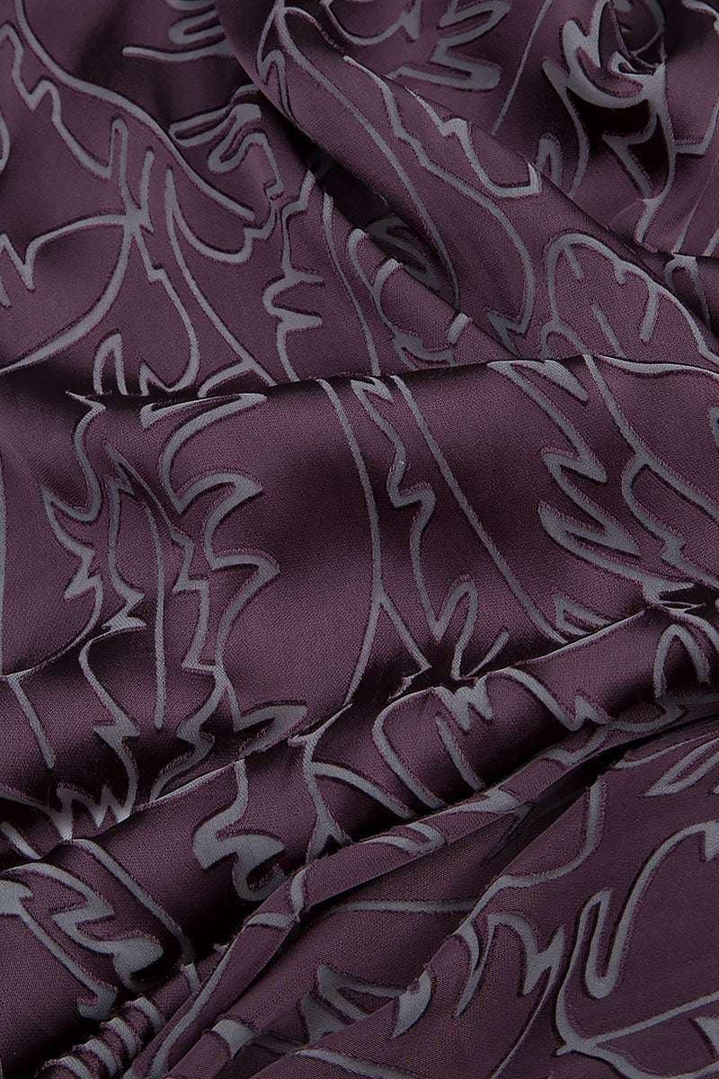 Draped Vintage Violet Devoré Feather Silk Dress 5