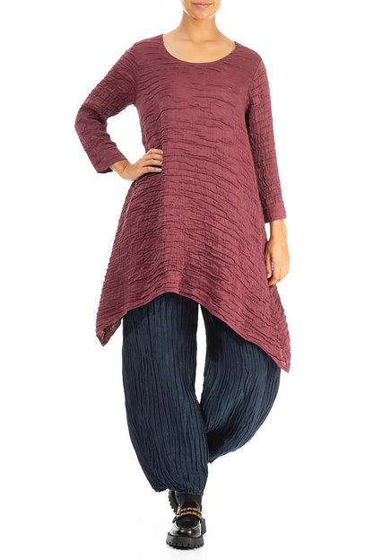 Dropped Edge Antique Ruby Crinkled Silk Tunic 4
