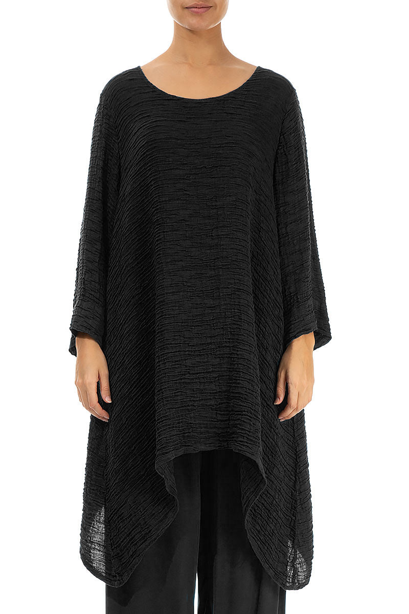 Dropped Edge Black Crinkled Silk Tunic 1