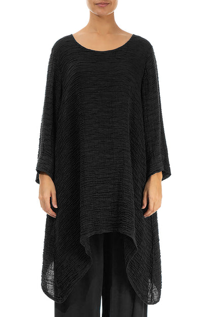 Dropped Edge Black Crinkled Silk Tunic 1