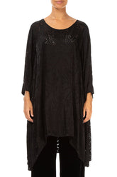 Dropped Edge Black Devoré Feather Silk Tunic 1
