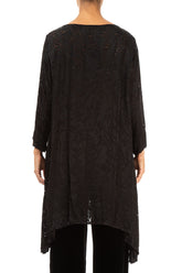 Dropped Edge Black Devoré Feather Silk Tunic 2