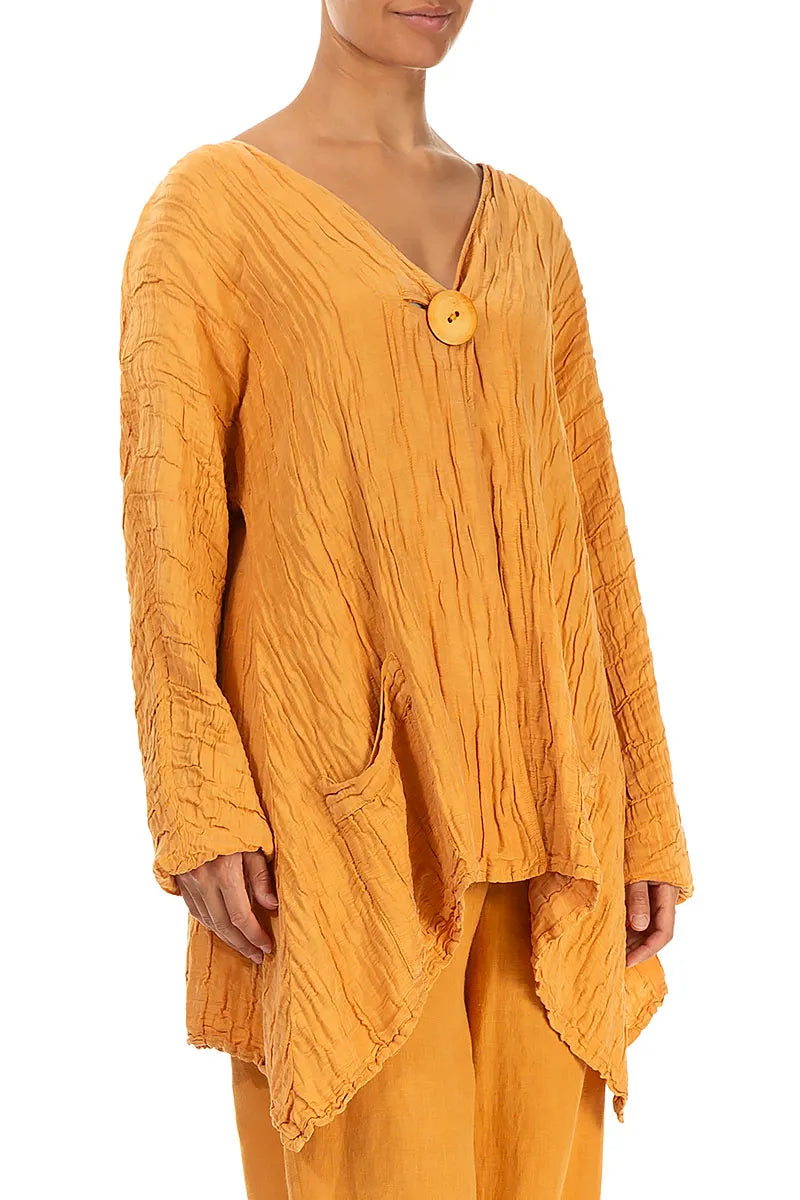 Dropped Edge Crinkled Amber Silk Linen Jacket 3
