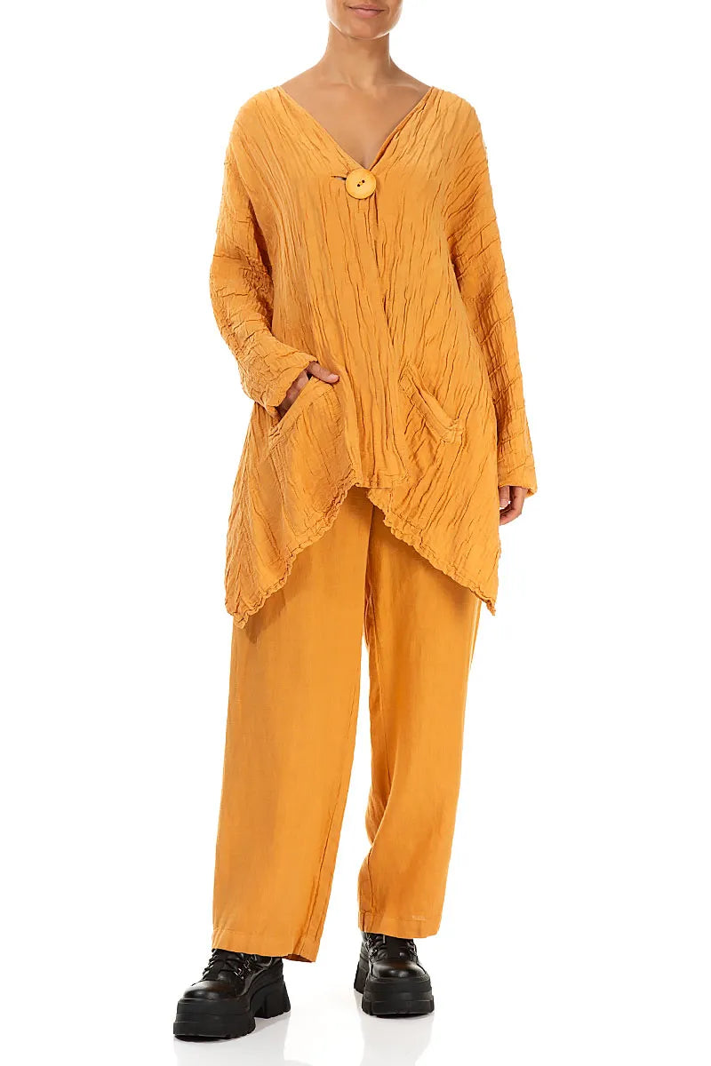 Dropped Edge Crinkled Amber Silk Linen Jacket 4