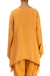 Dropped Edge Crinkled Amber Silk Linen Jacket 2