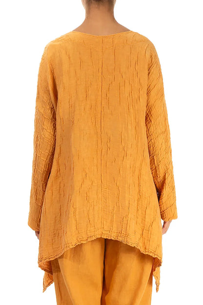 Dropped Edge Crinkled Amber Silk Linen Jacket 2
