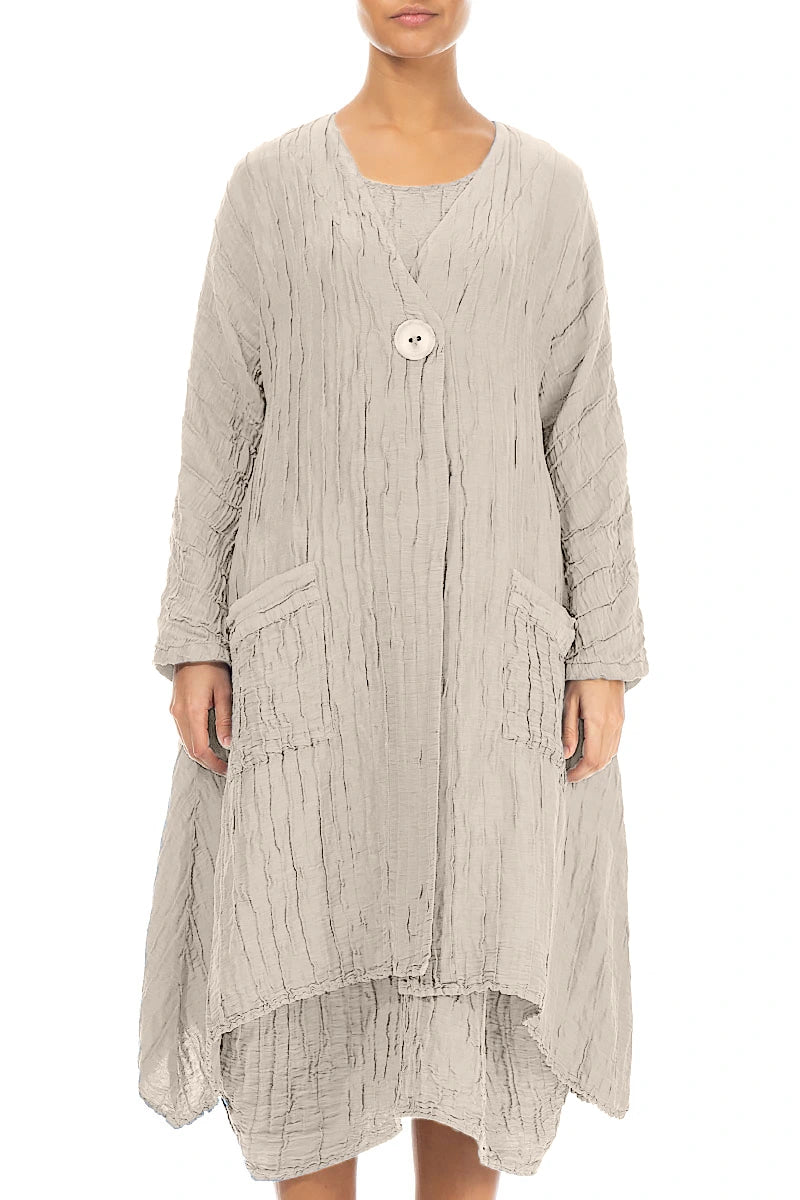 Dropped Edge Crinkled Beige Silk Linen Jacket