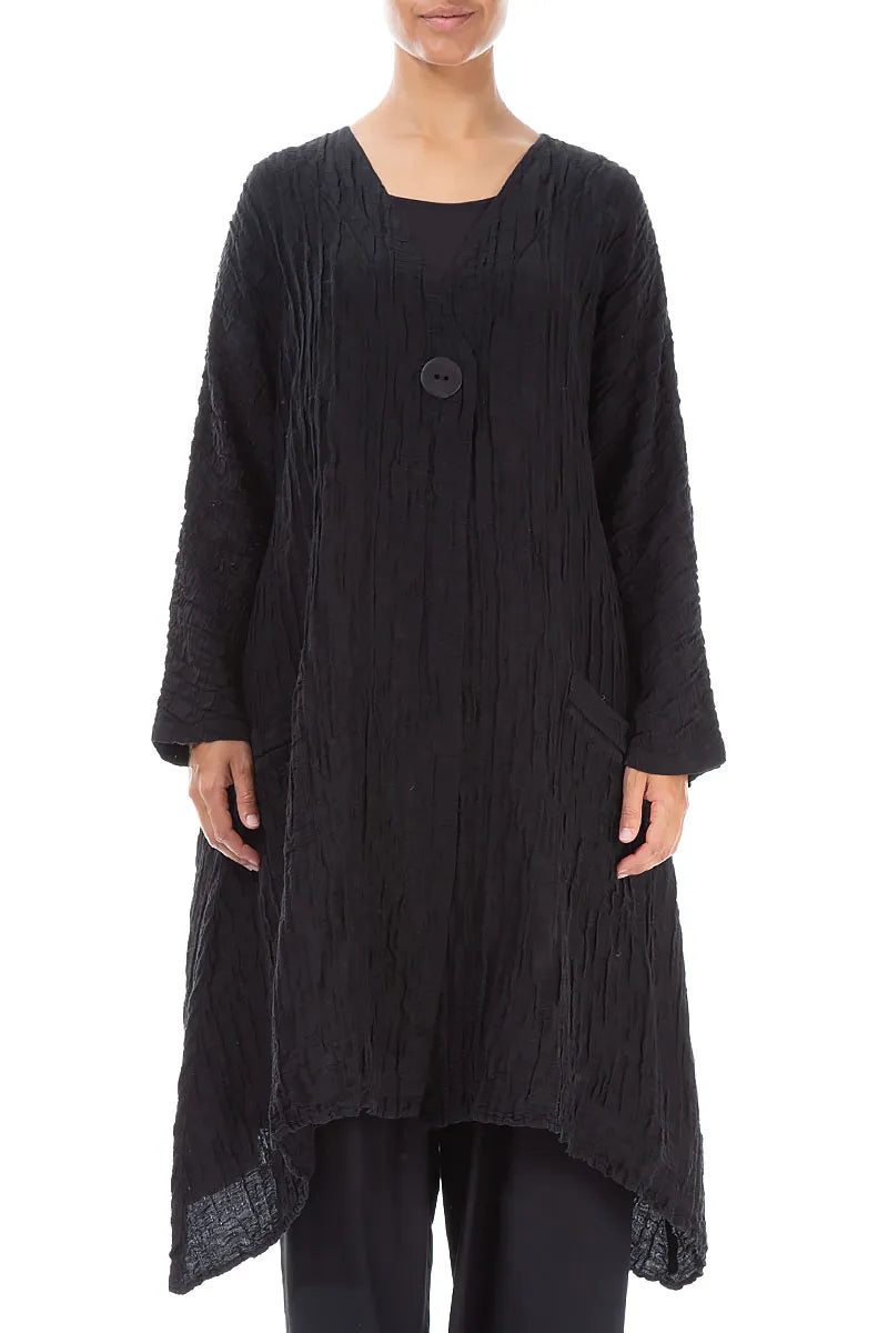 Dropped Edge Crinkled Black Silk Jacket 1
