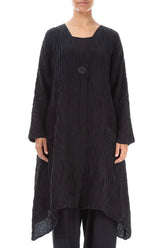 Dropped Edge Crinkled Black Silk Jacket 1