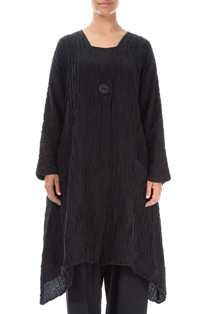 Dropped Edge Crinkled Black Silk Jacket 1