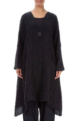 Dropped Edge Crinkled Black Silk Jacket 1