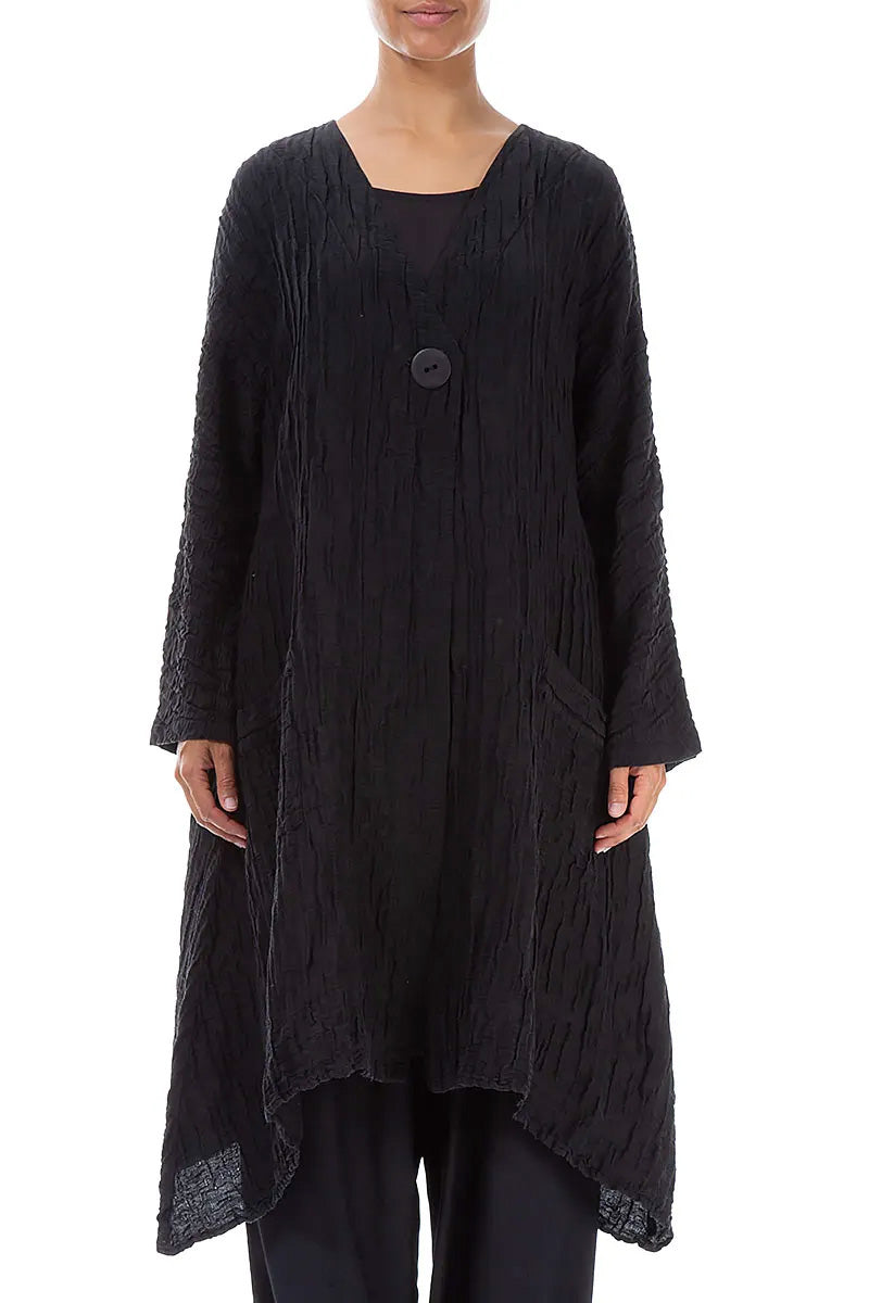 Dropped Edge Crinkled Black Silk Jacket 1