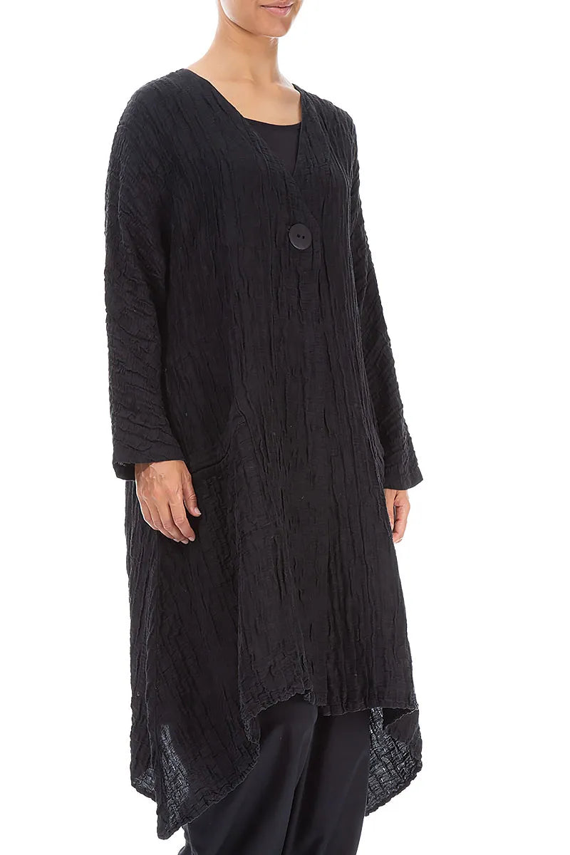 Dropped Edge Crinkled Black Silk Jacket 3