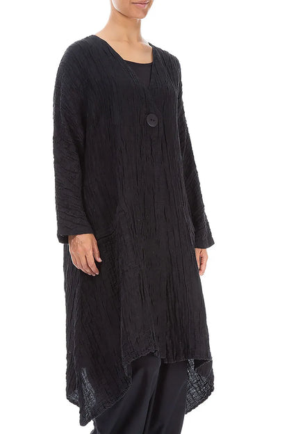 Dropped Edge Crinkled Black Silk Jacket 3