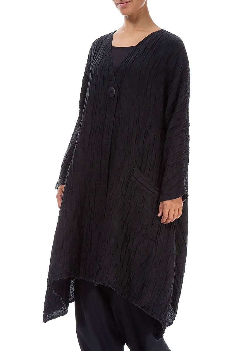 Dropped Edge Crinkled Black Silk Jacket 3