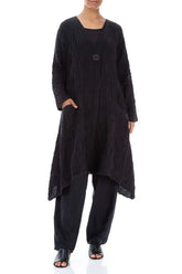 Dropped Edge Crinkled Black Silk Jacket 4