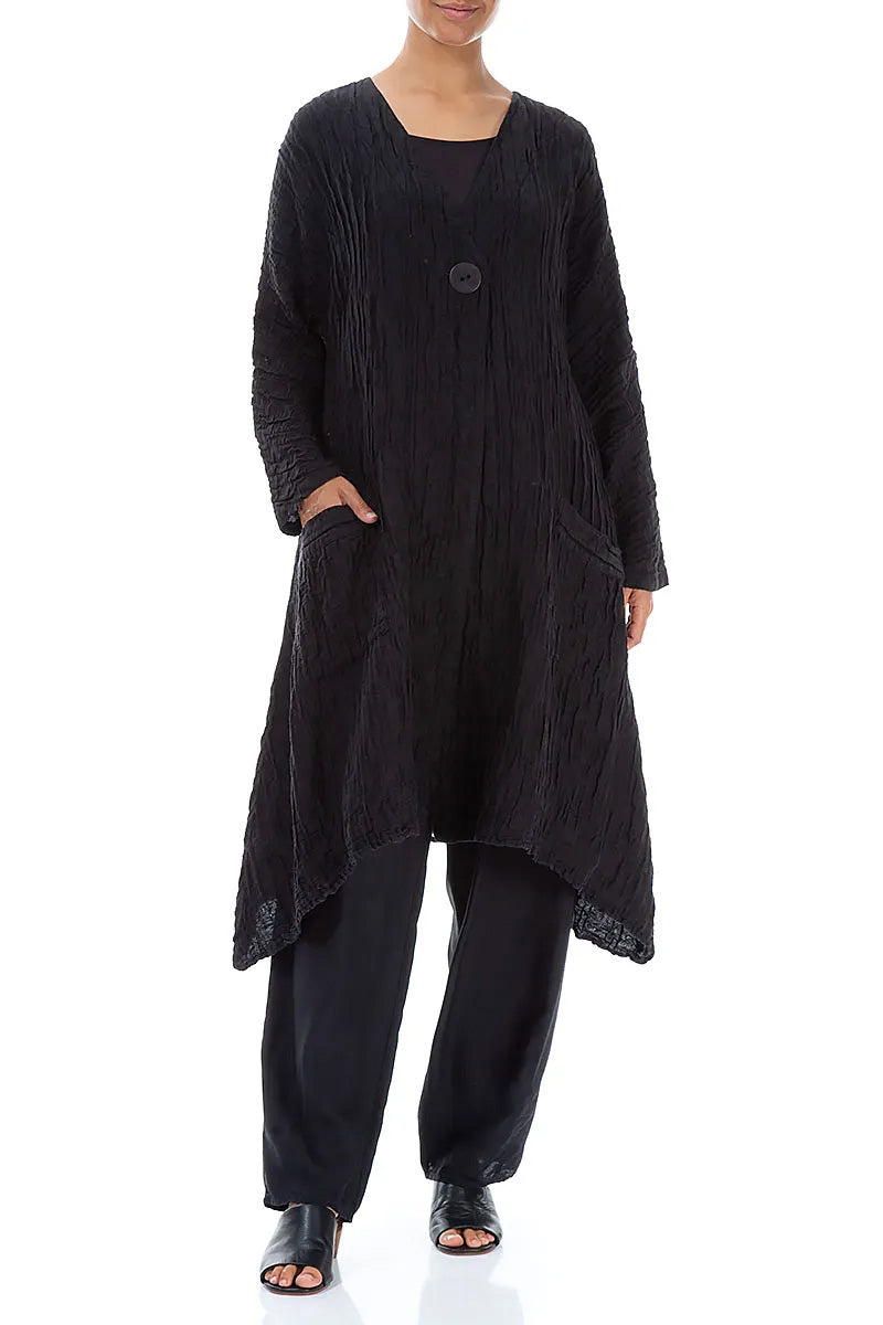Dropped Edge Crinkled Black Silk Jacket 4