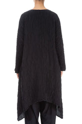 Dropped Edge Crinkled Black Silk Jacket 2