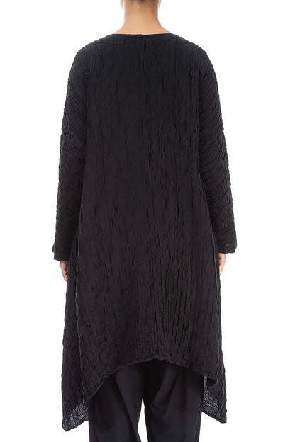 Dropped Edge Crinkled Black Silk Jacket 2