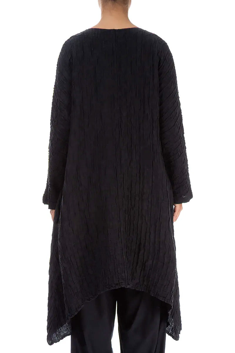 Dropped Edge Crinkled Black Silk Jacket 2