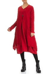 Dropped Edge Crinkled Cherry Red Silk Linen Jacket 3