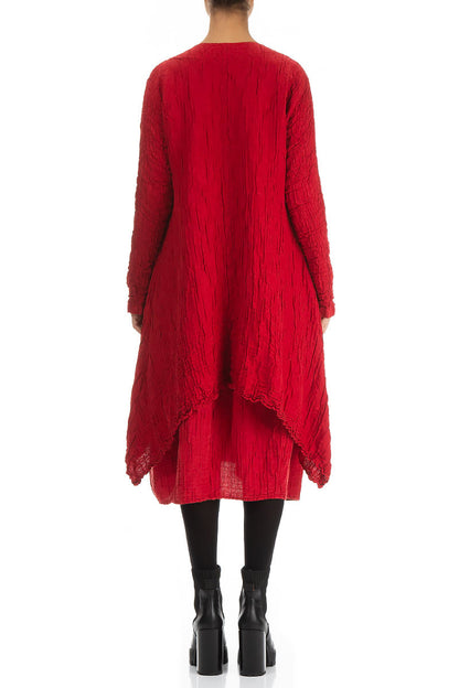 Dropped Edge Crinkled Cherry Red Silk Linen Jacket 2