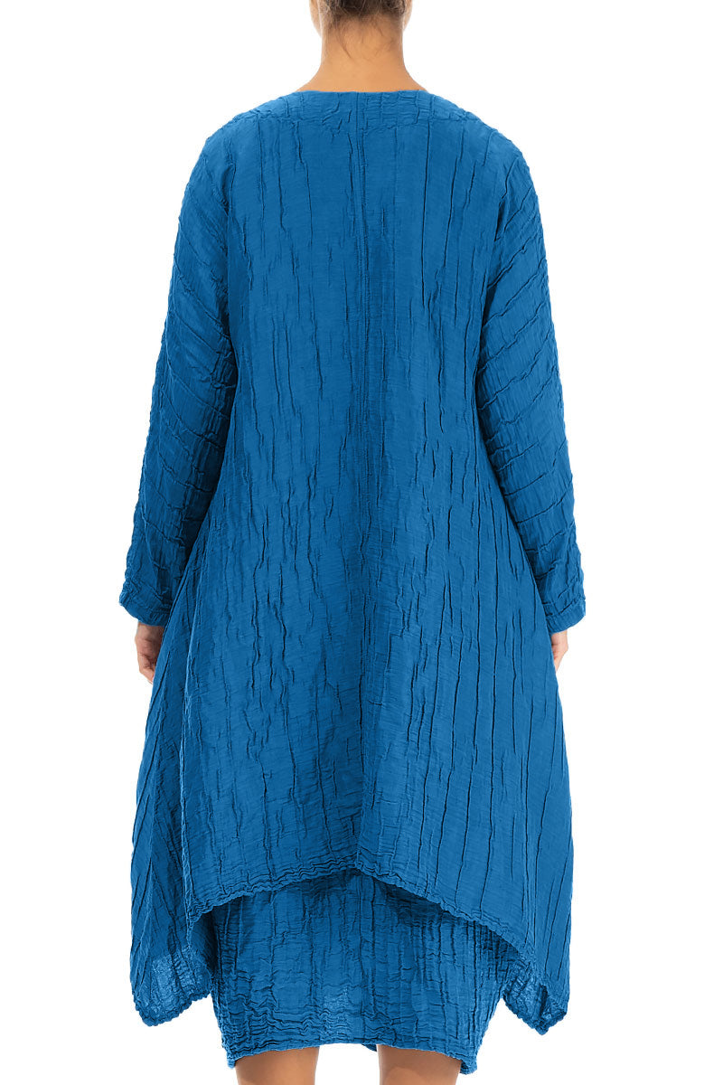 Dropped Edge Crinkled Cobalt Blue Silk Linen Jacket 2