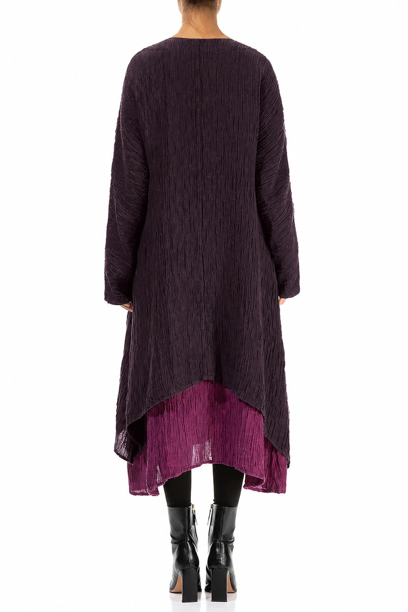 Dropped Edge Crinkled Deep Plum Silk Jacket