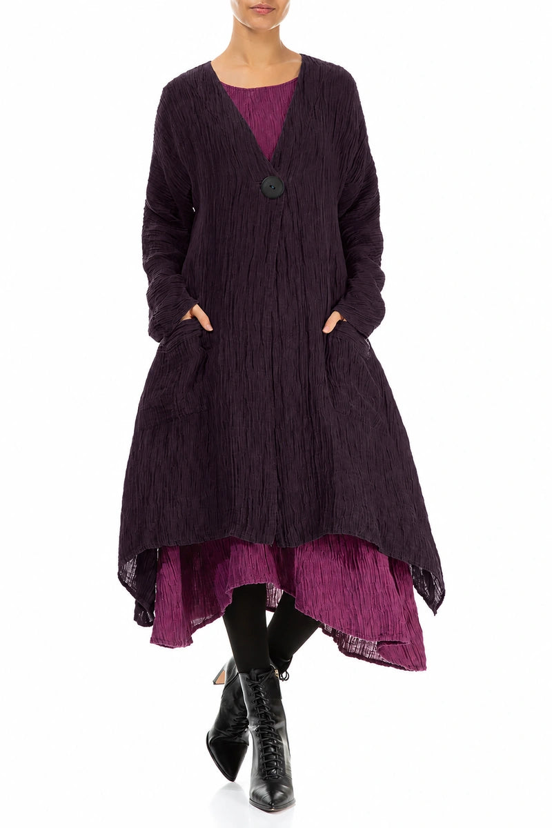 Dropped Edge Crinkled Deep Plum Silk Jacket