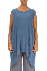 Dropped Edge Crinkled Denim Blue Silk Viscose Tunic 1