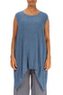 Dropped Edge Crinkled Denim Blue Silk Viscose Tunic 1