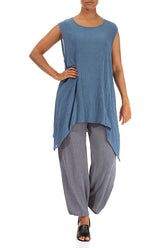 Dropped Edge Crinkled Denim Blue Silk Viscose Tunic 4