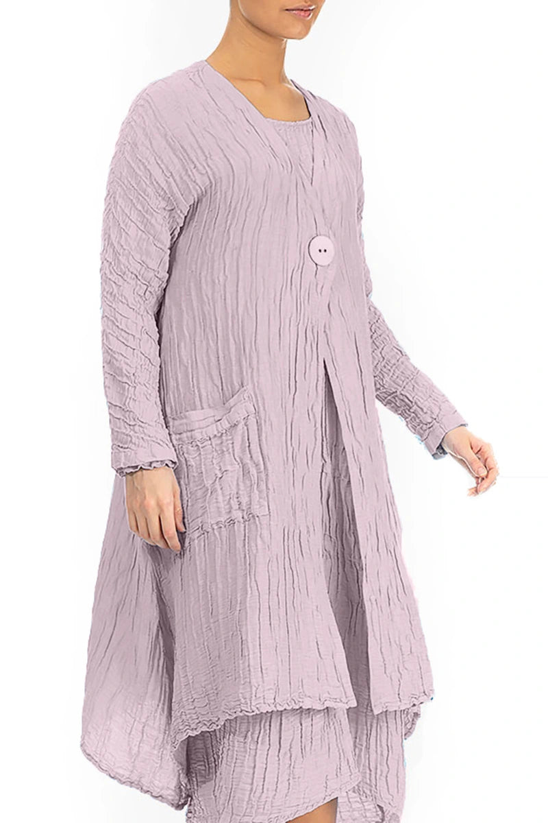 Dropped Edge Crinkled Lilac Silk Linen Jacket 3