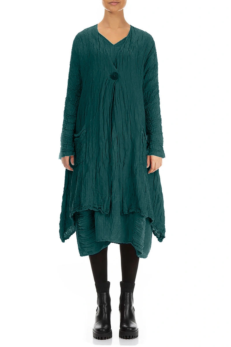 Dropped Edge Crinkled Peacock Silk Jacket 1