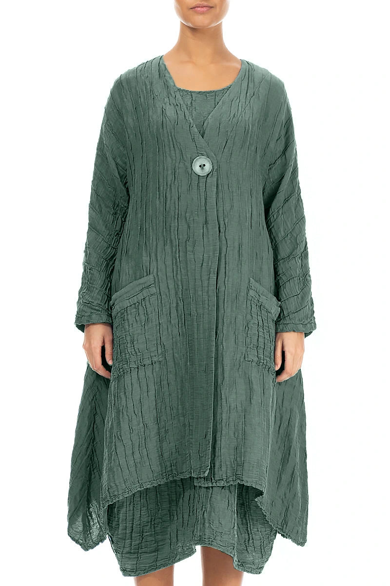 Dropped Edge Crinkled Sage Silk Linen Jacket