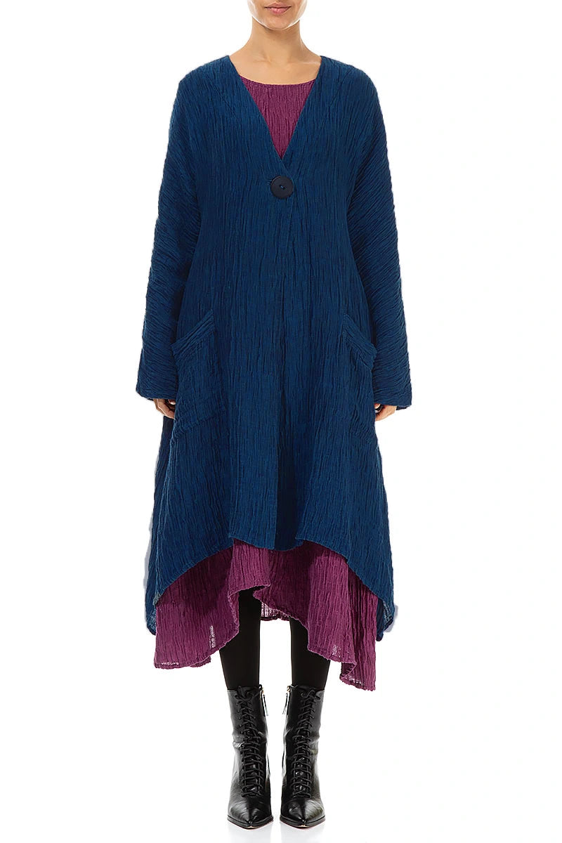Dropped Edge Crinkled Sapphire Silk Jacket 1